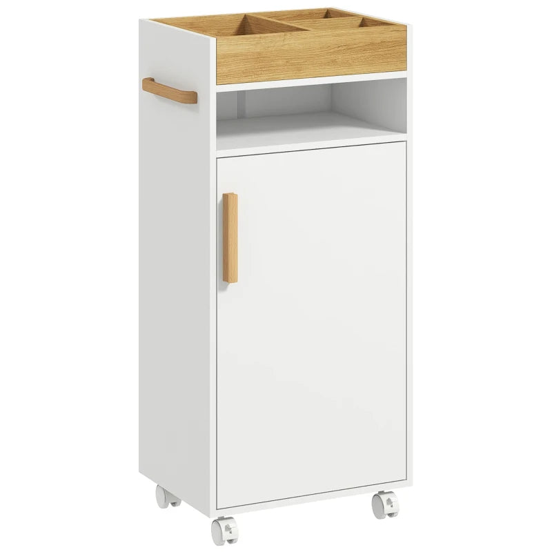 Bathroom Cabinet with Removable Tray, Open Shelf and Closed Cabinet, Chipboard, 40x30x88 cm, White