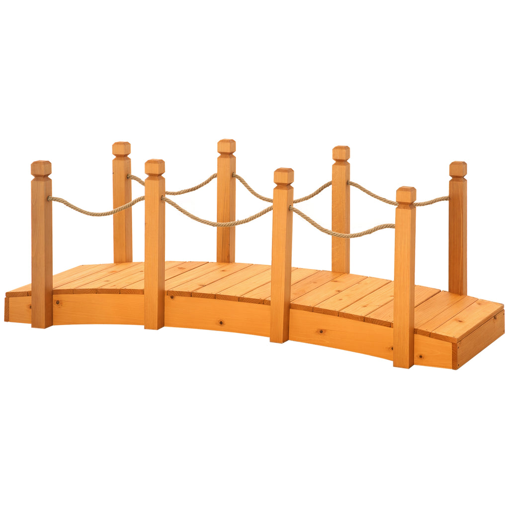 Outdoor Wooden Bridge with Hemp Sides, Fir Wood Structure, 150x58x58.5cm, Orange