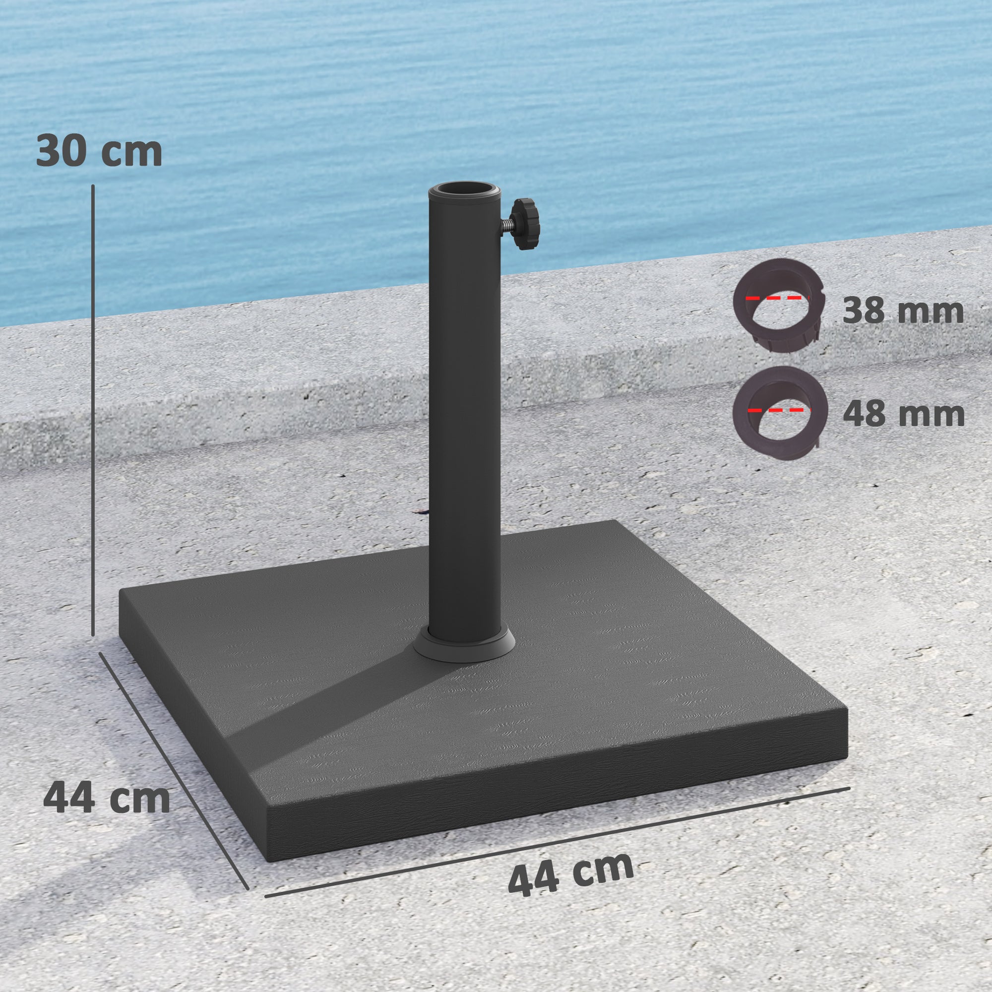 14.5 kg Square Umbrella Base with Crank, in HDPE and Cement, 44x44x30 cm, Black