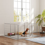 8 Panel Modular Folding Dog Playpen with Steel Door, Height 80 cm, Silver