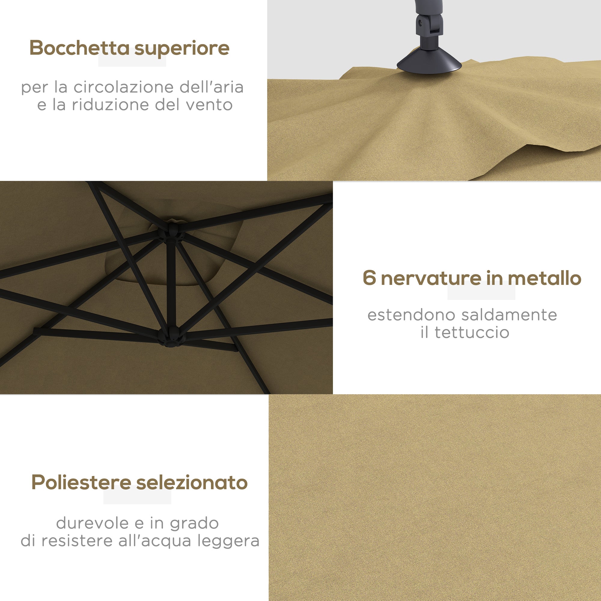 Decentralized Garden Umbrella with Cross Base and Crank Opening, 294x193cm, Brown