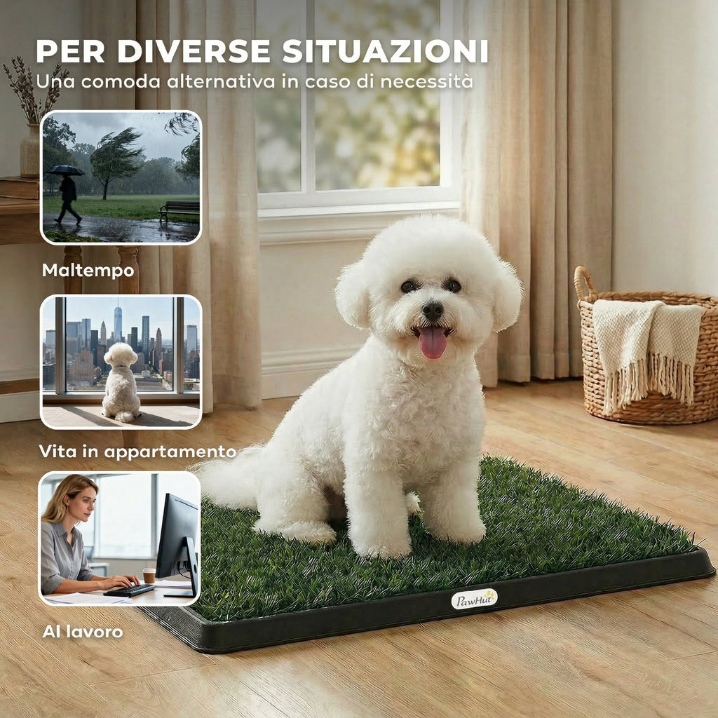 PawHut Dog Mat with Tray and Artificial Grass, 63 x 50.5 cm, Green