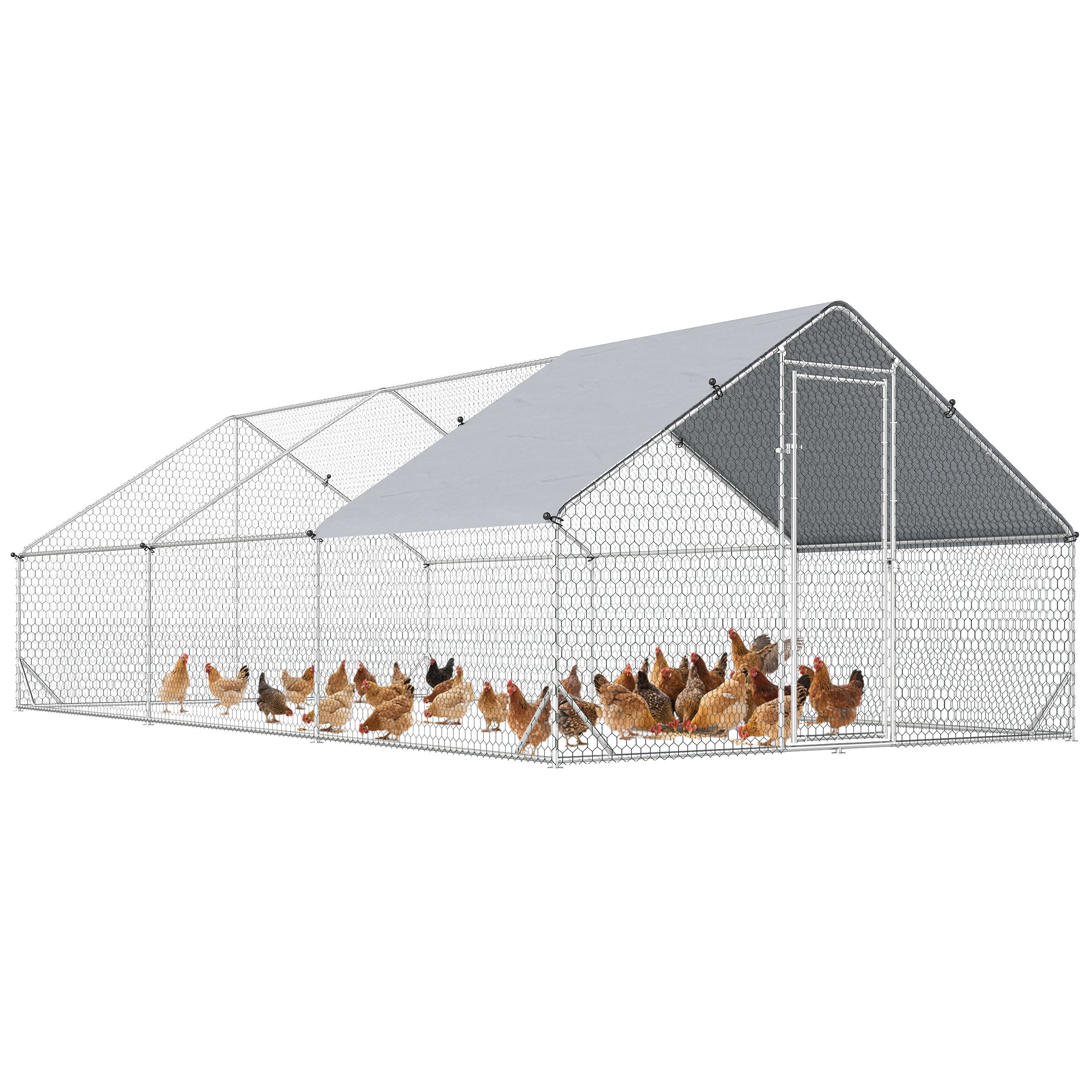Garden Chicken Coop with Galvanized Frame, Waterproof Cover and Hexagonal Mesh, 3x6x2m, Silver