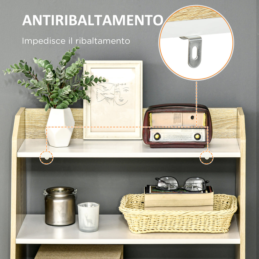 HOMCOM Living Room Cabinet with 2-Tier Open Shelf and 2-Door Cabinet, Chipboard and Pine Wood, 58x30x93 cm