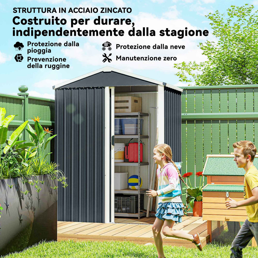 Outsunny Steel Garden Shed with Sliding Door, Grey