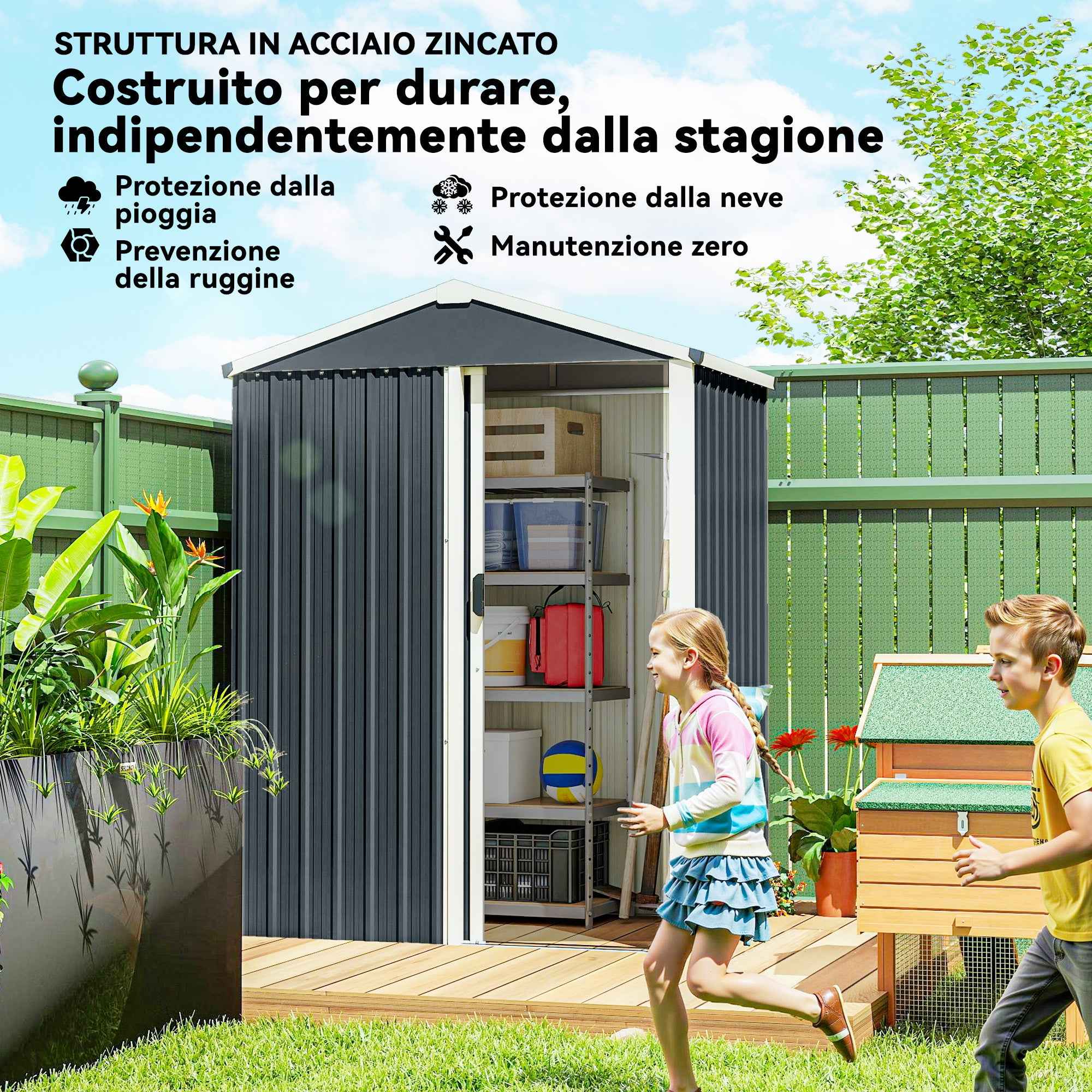 Outsunny Steel Garden Shed with Sliding Door, Grey