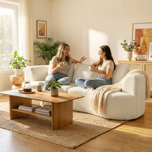3-seater modular sofa with wide seat and chenille cushions, 260 cm, Cream