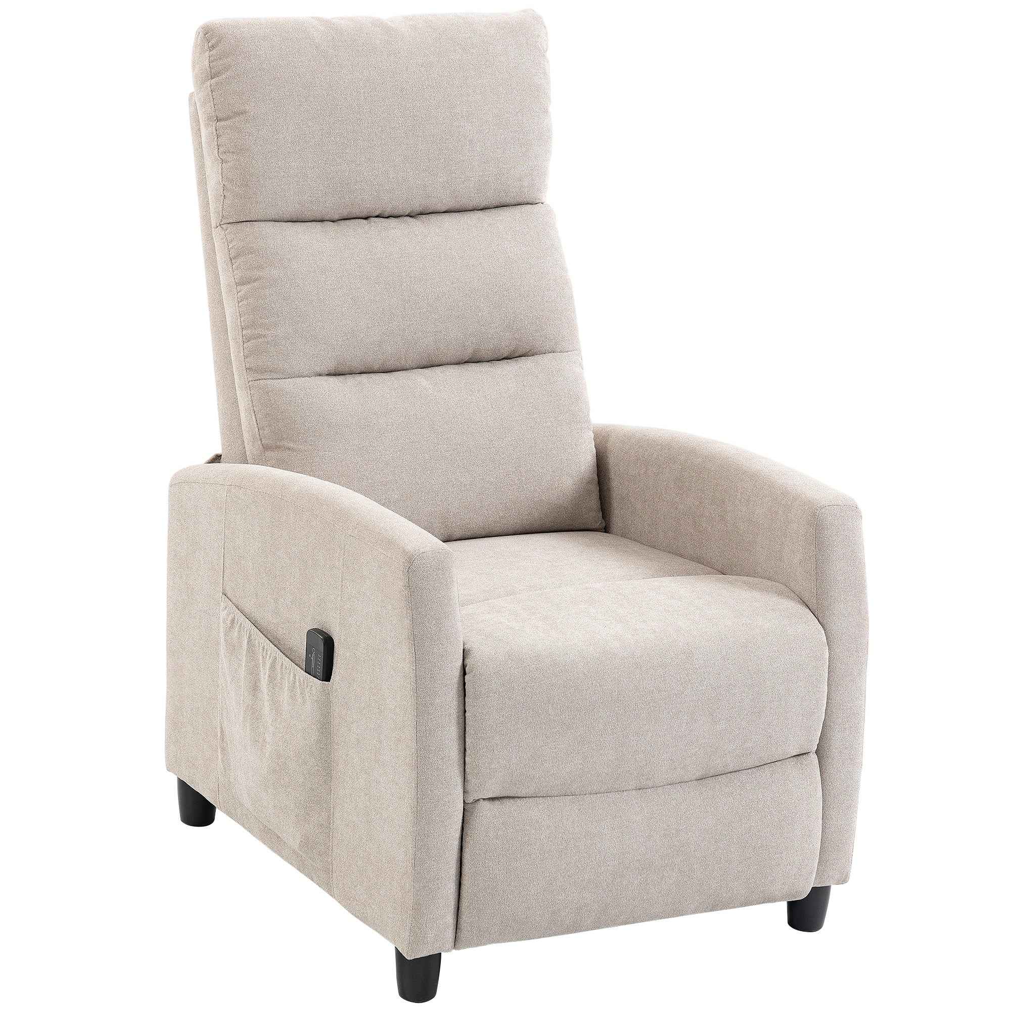 HOMCOM 160° Reclining Massage Chair with Footrest and Remote Control, 66x91x108 cm, Cream White Chenille
