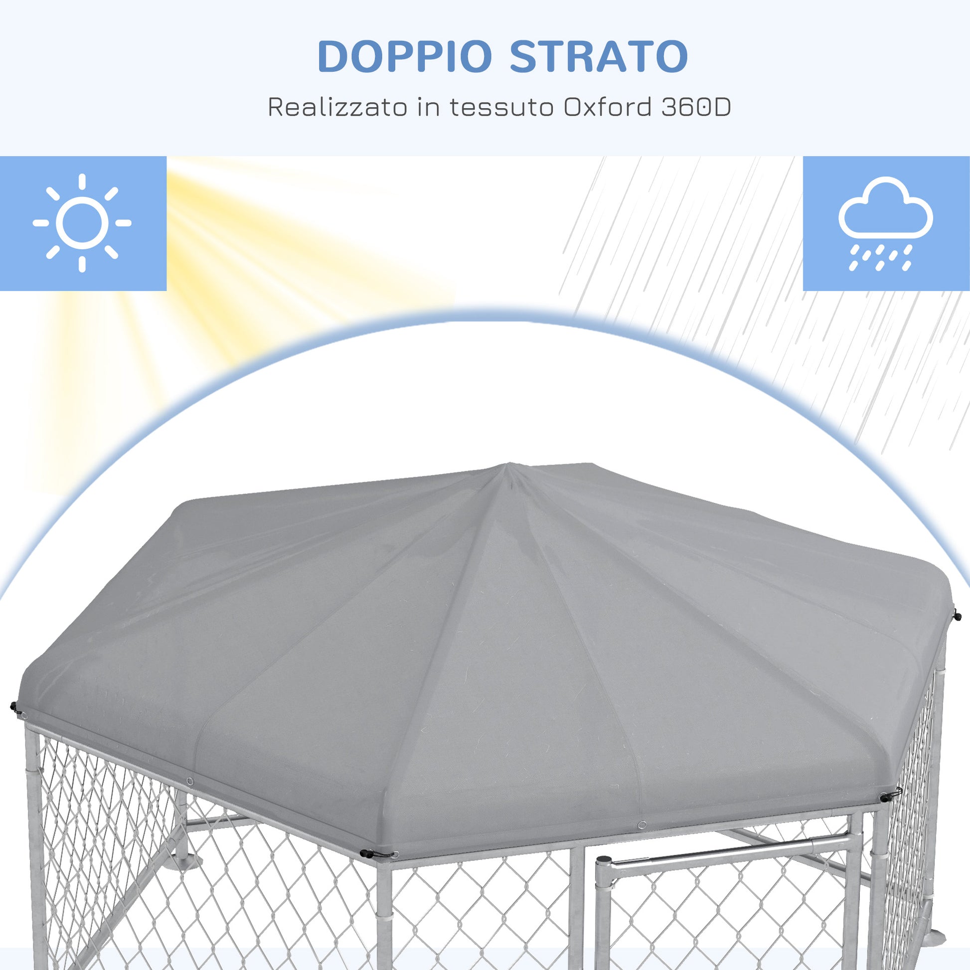 PawHut Kennel for Medium Size Dogs with UV-Proof Oxford Fabric Roof, 2.1x1.85x1.2m, Silver and Gray - Borgè