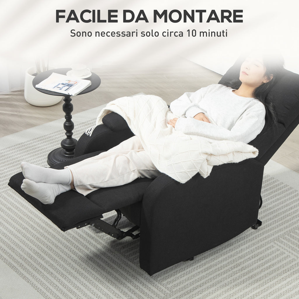 Manual Reclining at 60° with Extra Padded Fabric Chair and Footrest, Black