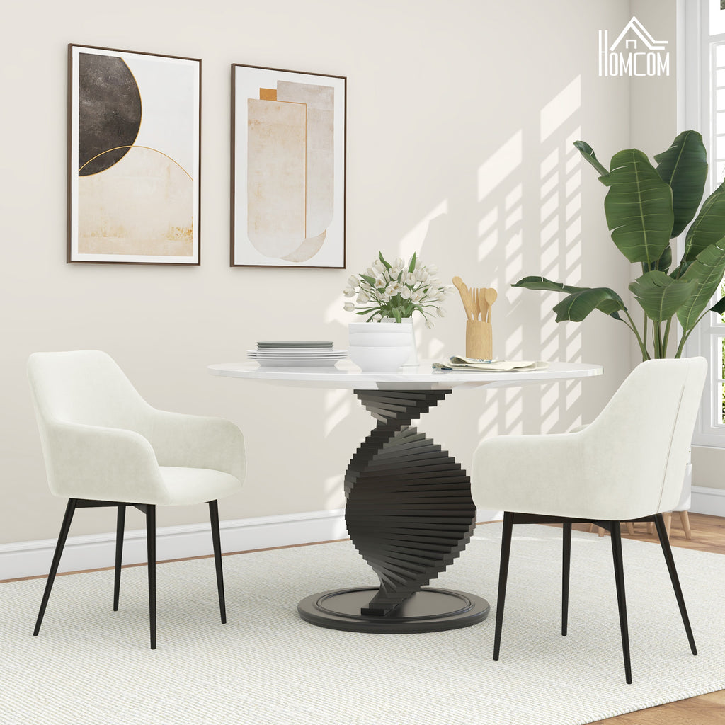 Set of 2 Nordic Dining Chairs Padded with Curved Armrests in Velvet Effect Fabric, 54x57x80 cm, Cream