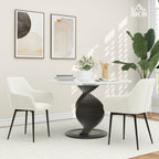 Set of 2 Nordic Dining Chairs Padded with Curved Armrests in Velvet Effect Fabric, 54x57x80 cm, Cream
