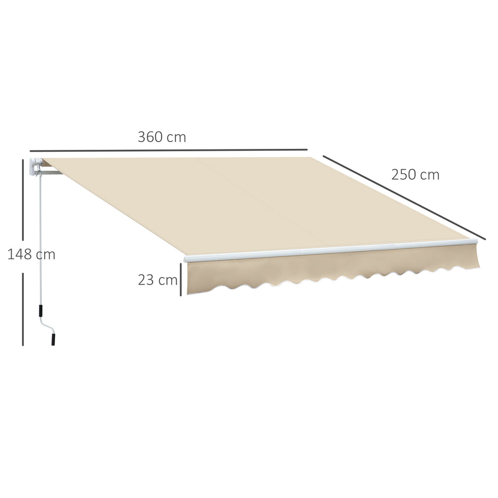 Outdoor Awning with Roller Arms and Crank Opening, 360x250 cm, Cream - Borgè