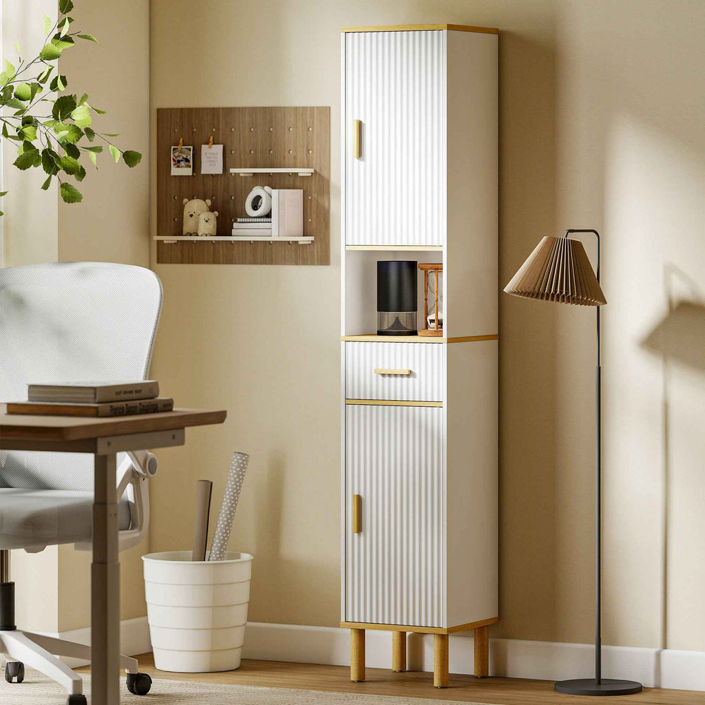 HOMCOM 172cm Bathroom Cabinet with Drawer and Adjustable Shelves, White
