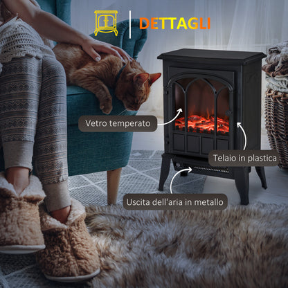 Homcom electric land fireplace power 1000w / 2000W with flame effect adjustable brightness iron and glass 39 × 23 × 56.5cm - Borgè