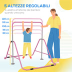 Folding Pull Up Bar for Children 3-8 Years with Adjustable Heights in Steel, 154x106.2x88.5-128.5cm, Pink