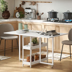 HOMCOM Folding Table with 2 Drop-Leaf Tops for 4 People with 2 Open Shelves, Wood and Metal, 133.4 x 80 x 75 cm, White