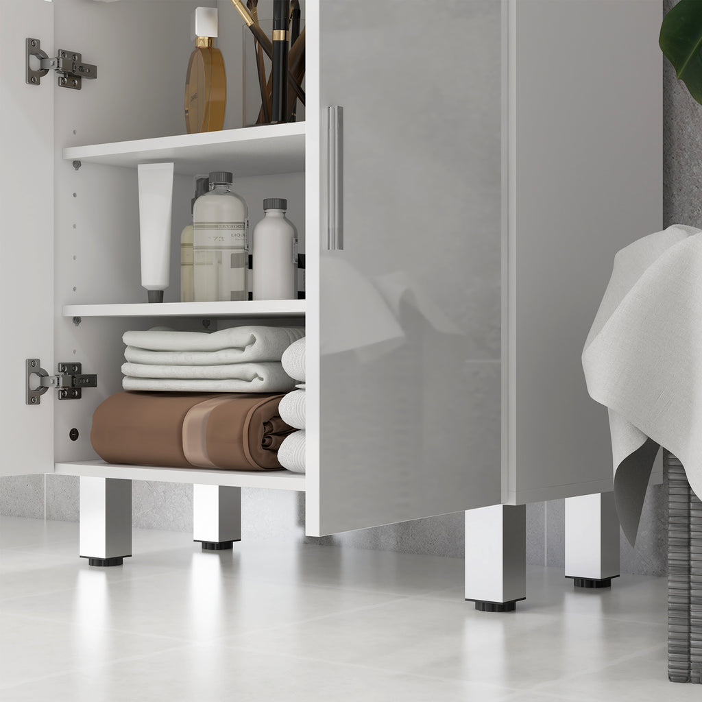 kleankin Bathroom Cabinet with 2 Drawers and Cabinet with Adjustable Shelf, Wooden, 60x30x93 cm, White