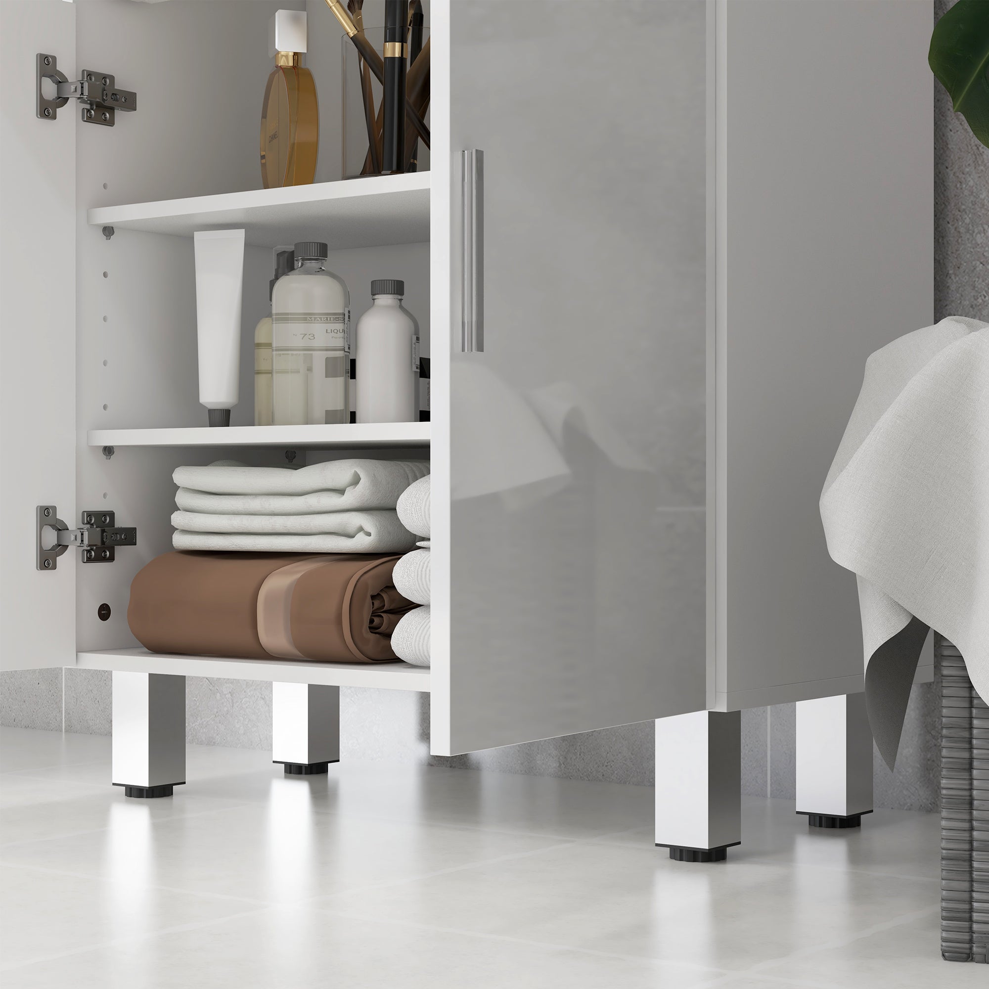 kleankin Bathroom Cabinet with 2 Drawers and Cabinet with Adjustable Shelf, Wooden, 60x30x93 cm, White