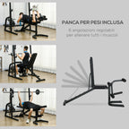 Multifunctional Power Tower with Abdominal Bench and Adjustable Barbell Rack, Black