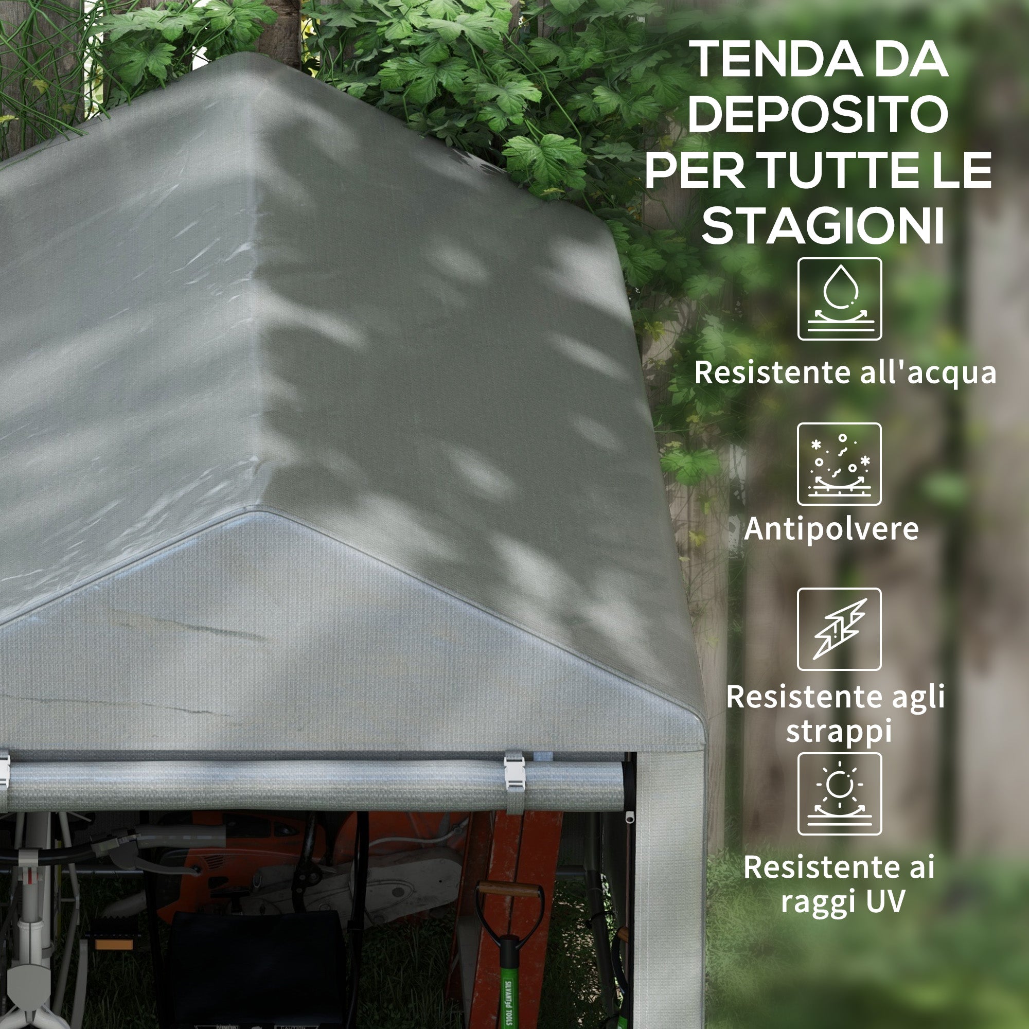 Tool Shed Garage Tent with UV Cover and Metal Frame, 120x179x165cm, Light Grey