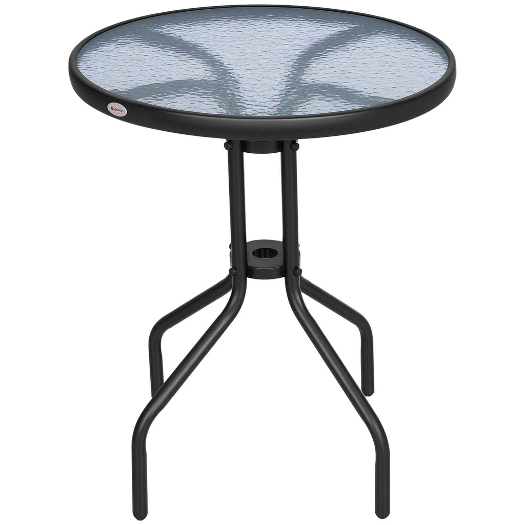 Outsunny Round Table with Tempered Glass Top Black Garden Coffee Table, ?60 x 70cm