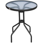 Outsunny Round Table with Tempered Glass Top Black Garden Coffee Table, ?60 x 70cm