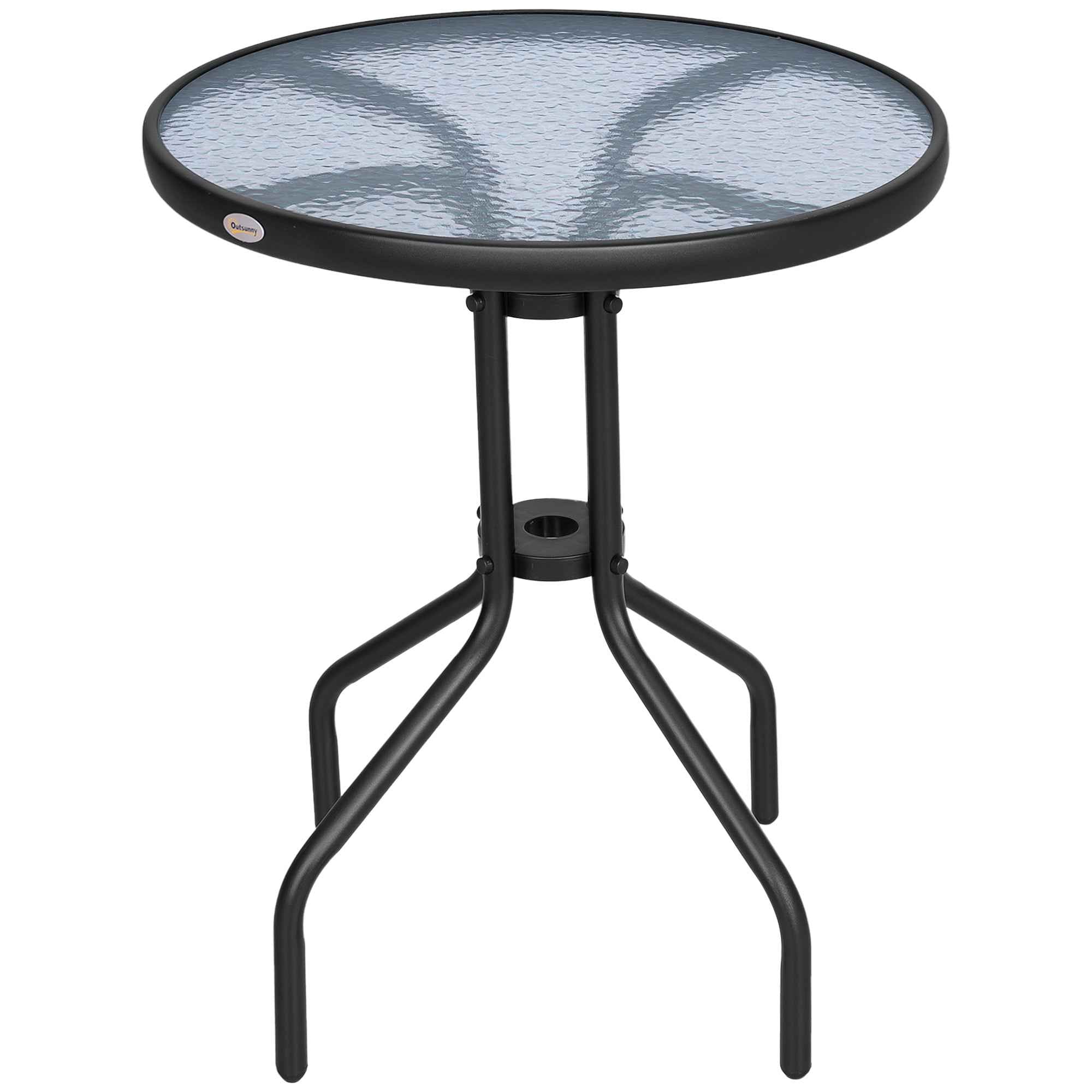 Outsunny Round Table with Tempered Glass Top Black Garden Coffee Table, ?60 x 70cm
