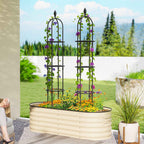 Outsunny 2-Piece 1.7m Tall Rustproof Steel Climbing Plant Supports with Decorative Trim, Black