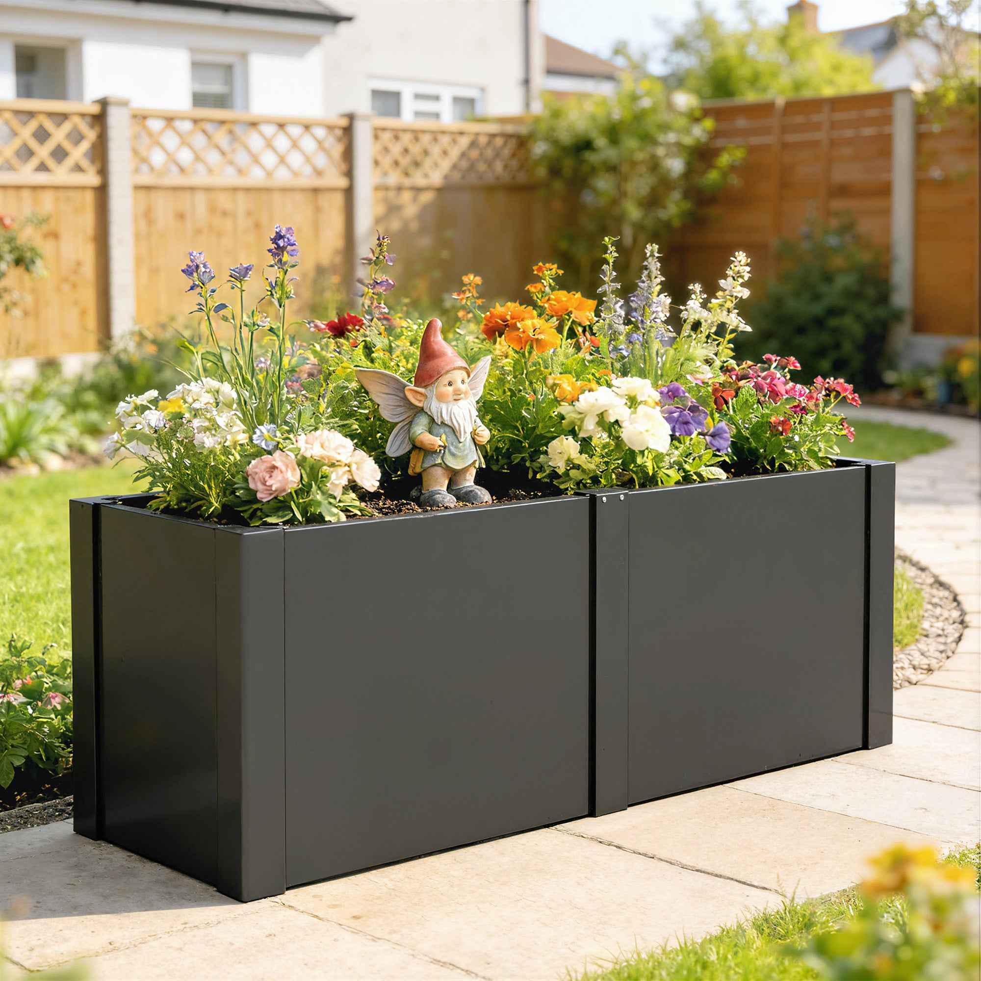 Outsunny Steel Raised Garden Bed with Divider, Reinforced Corners and Secure Edge, Open Bottom, Black