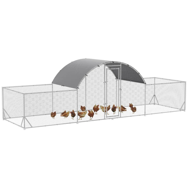 Garden Chicken Coop for 12-14 Chickens in Galvanized Steel and PE with Roof and Lock, 660x190x195 cm