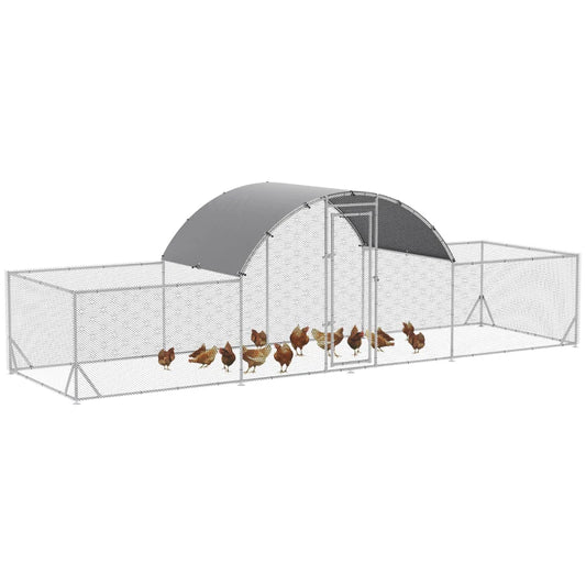 Garden Chicken Coop for 12-14 Chickens in Galvanized Steel and PE with Roof and Lock, 660x190x195 cm