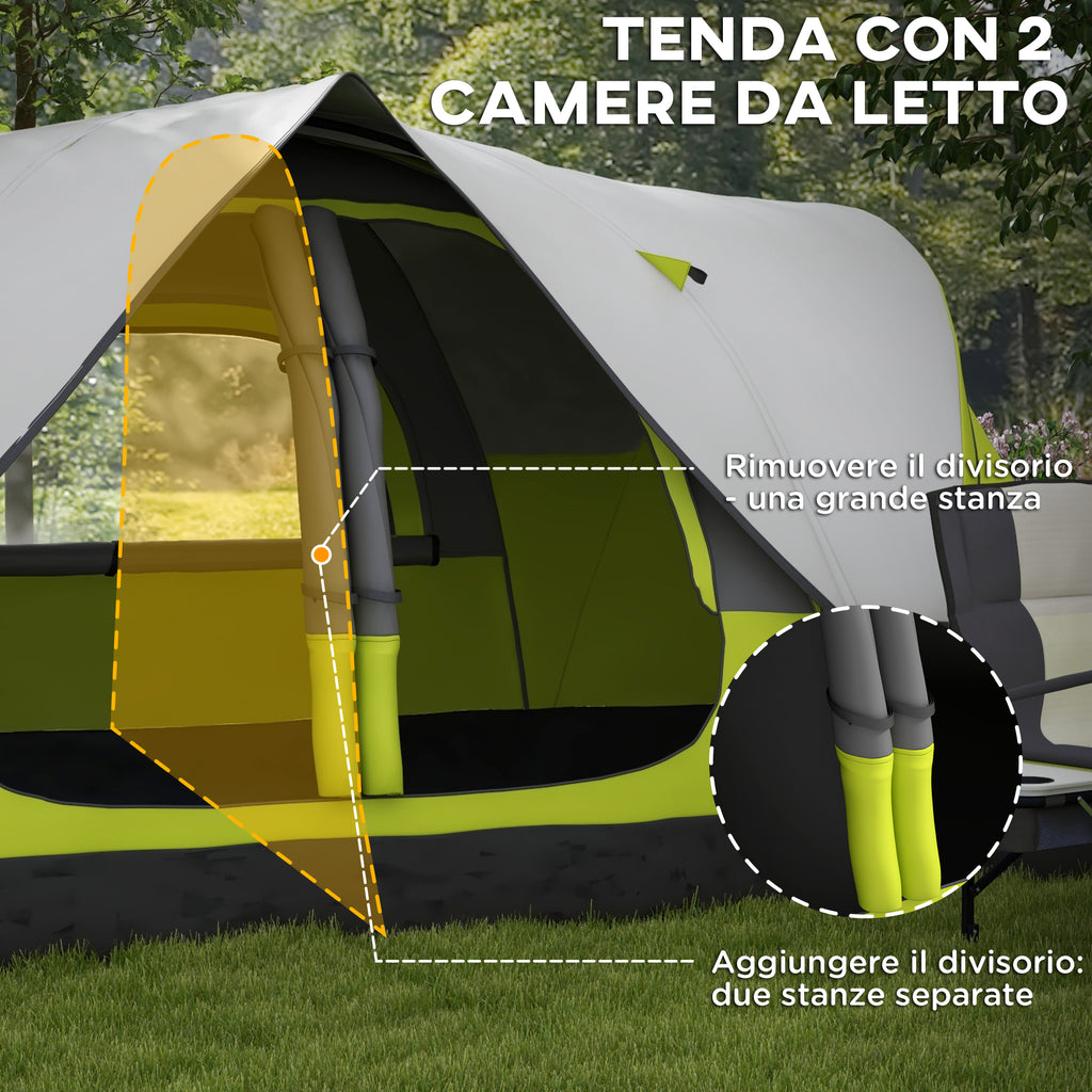 Outsunny 4-person Camping Tent with 2 Separate Spaces, in Polyester and Fiberglass, 450x215Px180 cm, Green - Borgè