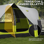 Outsunny 4-person Camping Tent with 2 Separate Spaces, in Polyester and Fiberglass, 450x215Px180 cm, Green - Borgè