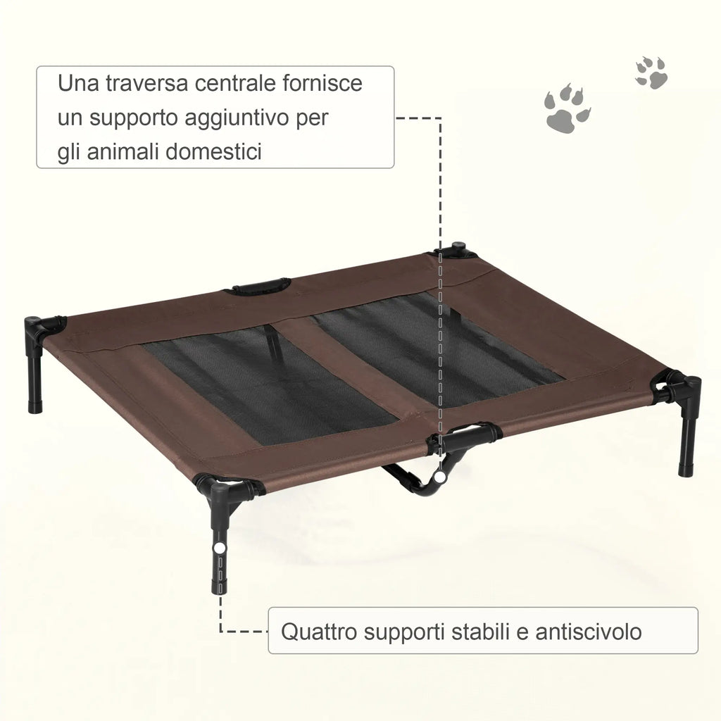 Dog Bed in Metal and Breathable Oxford Fabric, 92x76x18 cm Brown and Black - Borge' Group Limited
