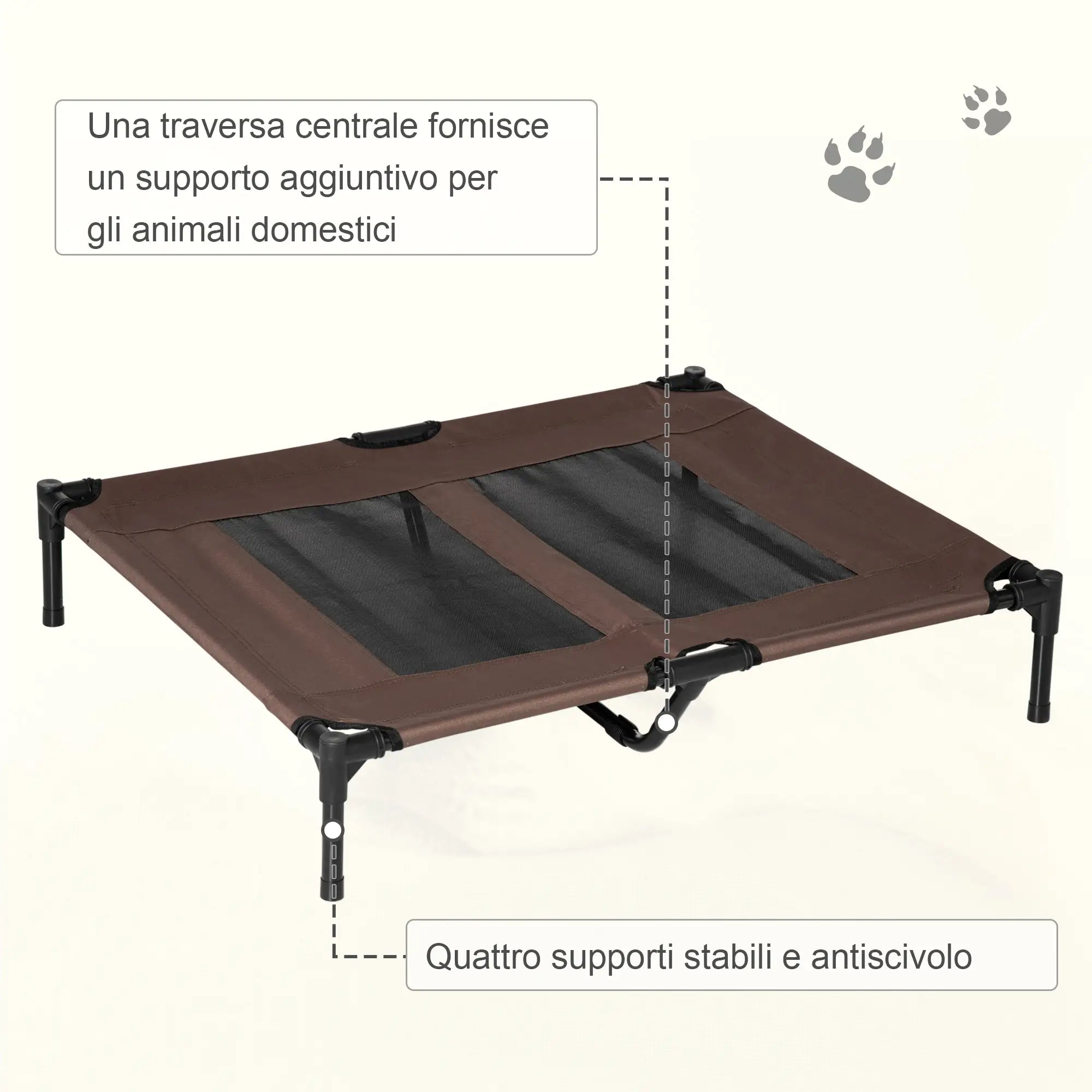 Dog Bed in Metal and Breathable Oxford Fabric, 92x76x18 cm Brown and Black - Borge' Group Limited