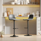 Set of 2 Bar Stools with Backrest and Footrest, Adjustable Height, PU Leather and Padding, Black