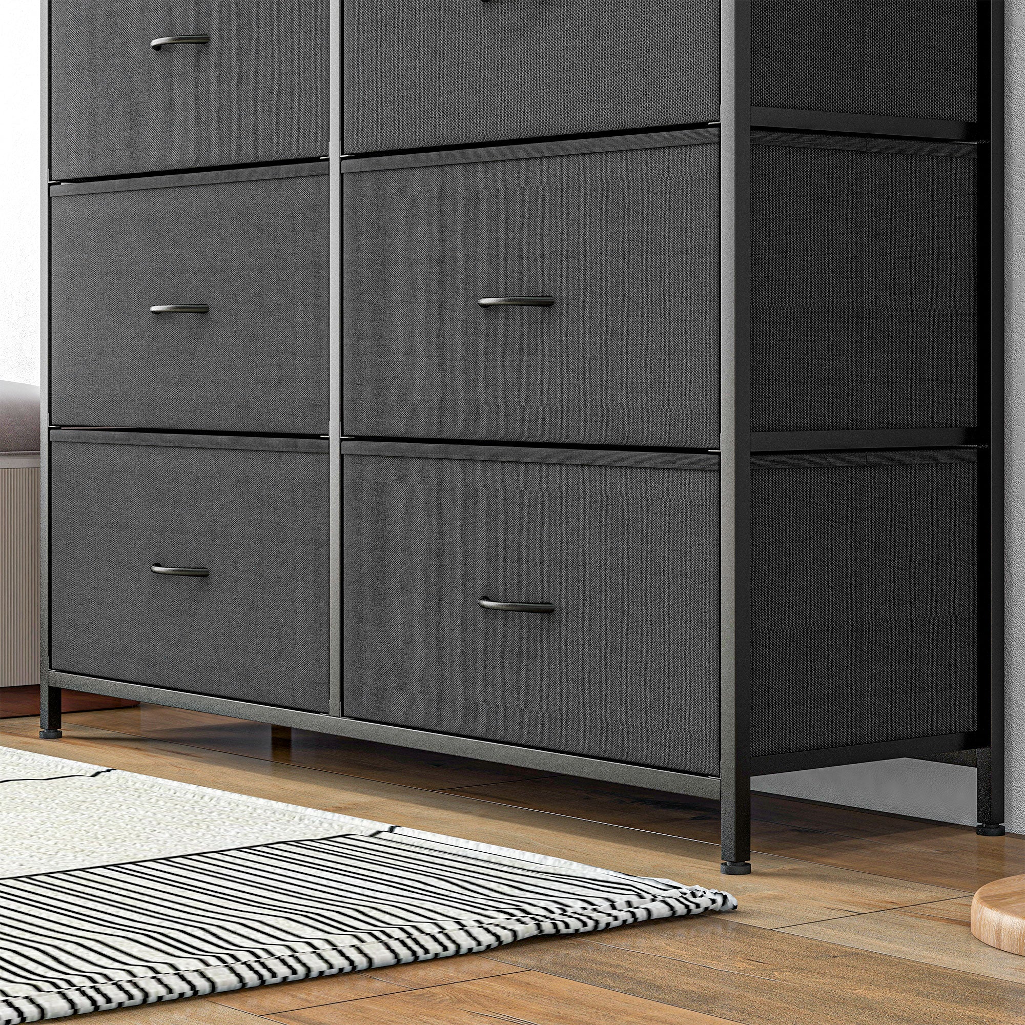 Homcom drawer 10 Modern drawers in non -woven fabric, steel and mdf, 100x30x100 cm, black - Borgè