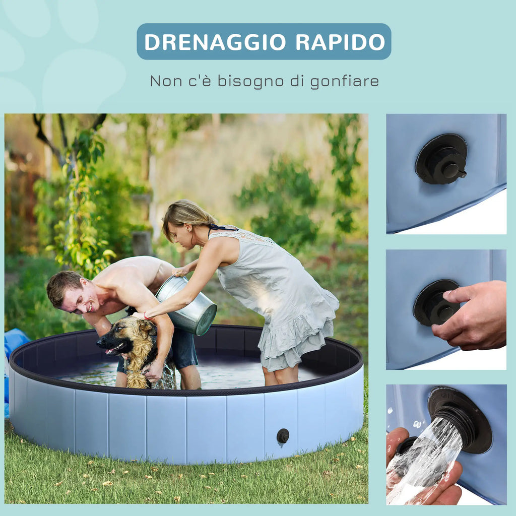 Portable Folding Dog Bathtub Pool Pet Bath Tub in PVC Blue Φ160 x 30cm - Borge' Group Limited