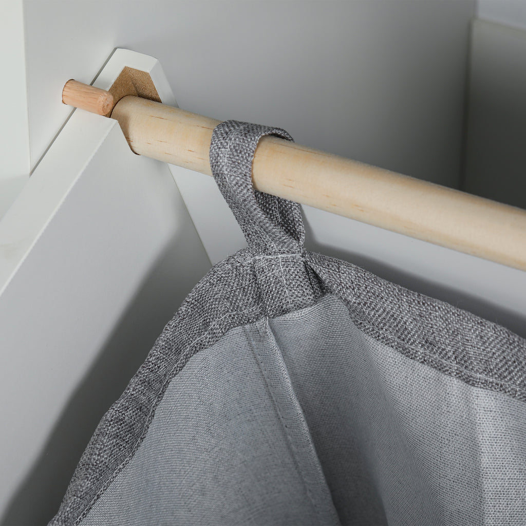 Wooden Bathroom Cabinet with Folding Fabric Laundry Basket and Drawer, White