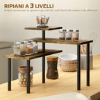 3-Tier Rotating Kitchen Shelf, Space-Saving, Wood and Steel, 40x10x36.5 cm, Rustic Brown