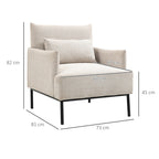 Homcom Modern Furnishing Armchair With Extra Cushion, In Line Effect and Steel Fabric, 73x81x82 cm, Cream White - Borgè