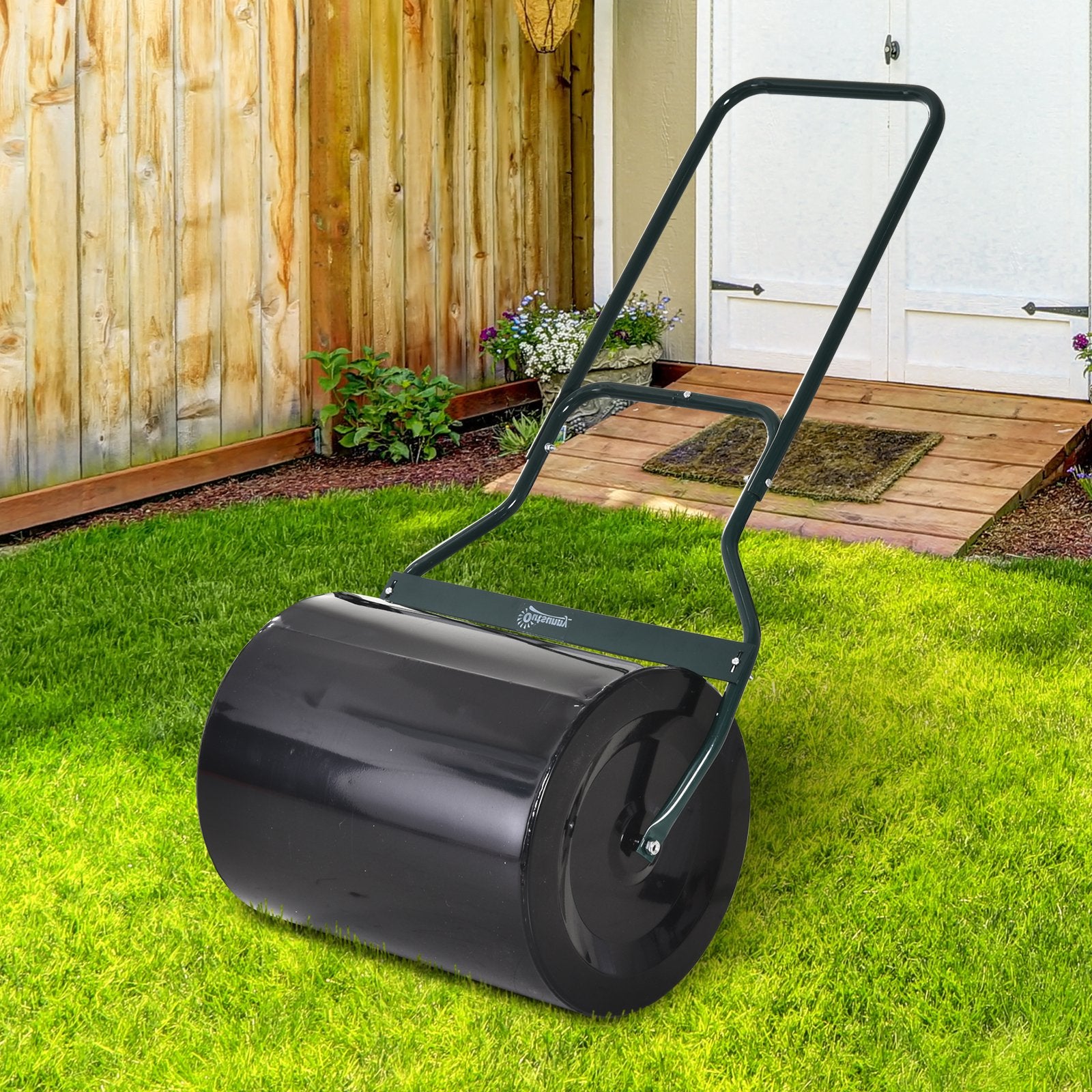 Waterproof Metal Garden Roller in Black, Up to 60 Litre Reservoir (Water or Sand), 57x40x123cm
