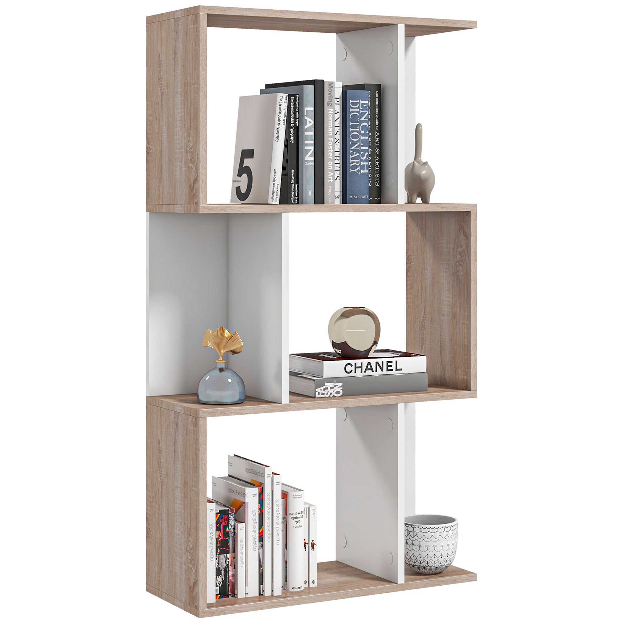 Modern 3-Tier Wooden Office Bookcase, 60 x 24 x 111.4cm