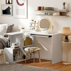 Modern Corner Desk with Sliding Keyboard Tray and 4-Tier Bookshelf, White