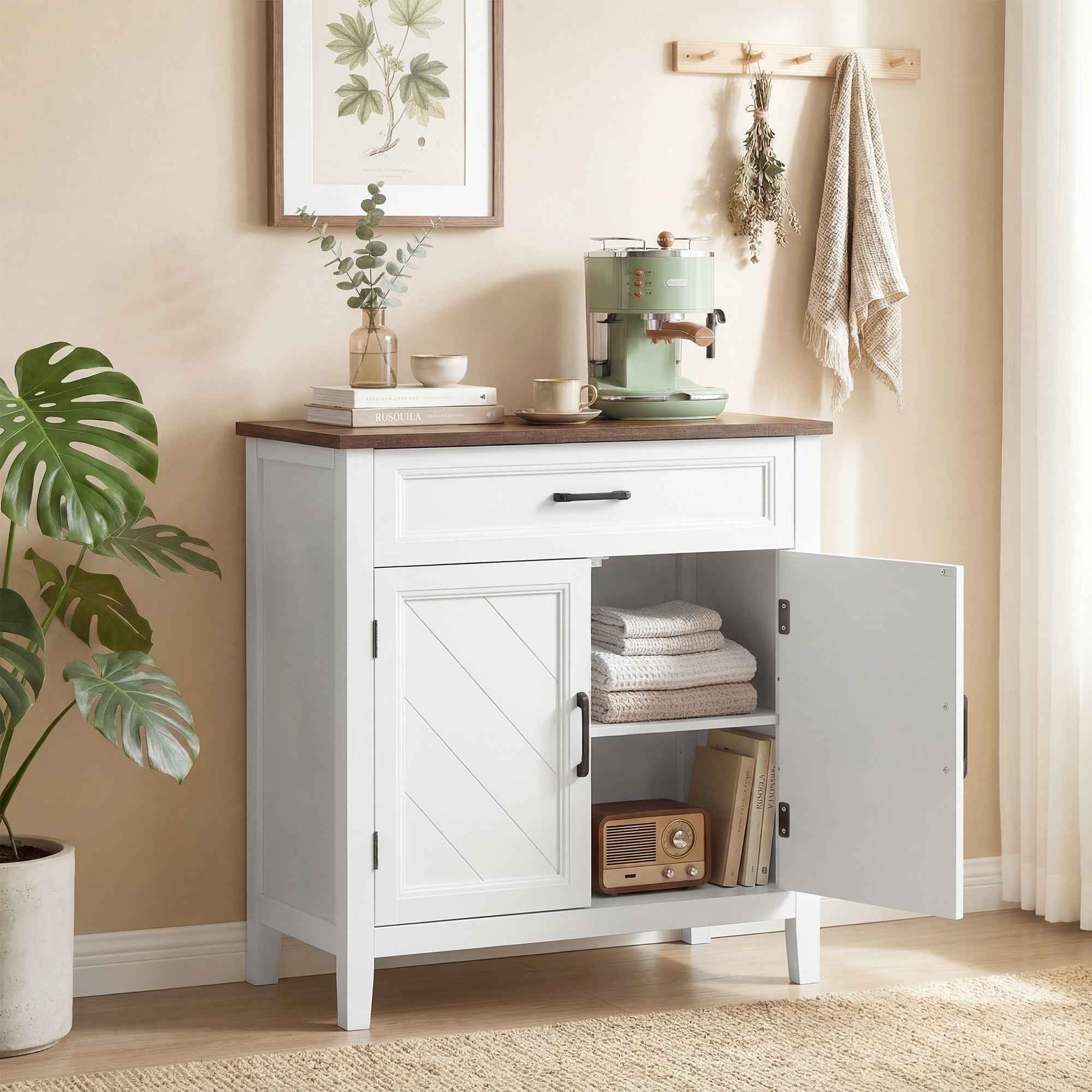 HOMCOM Modern Rustic Sideboard with Adjustable Shelf, Storage Space and 2 Doors.