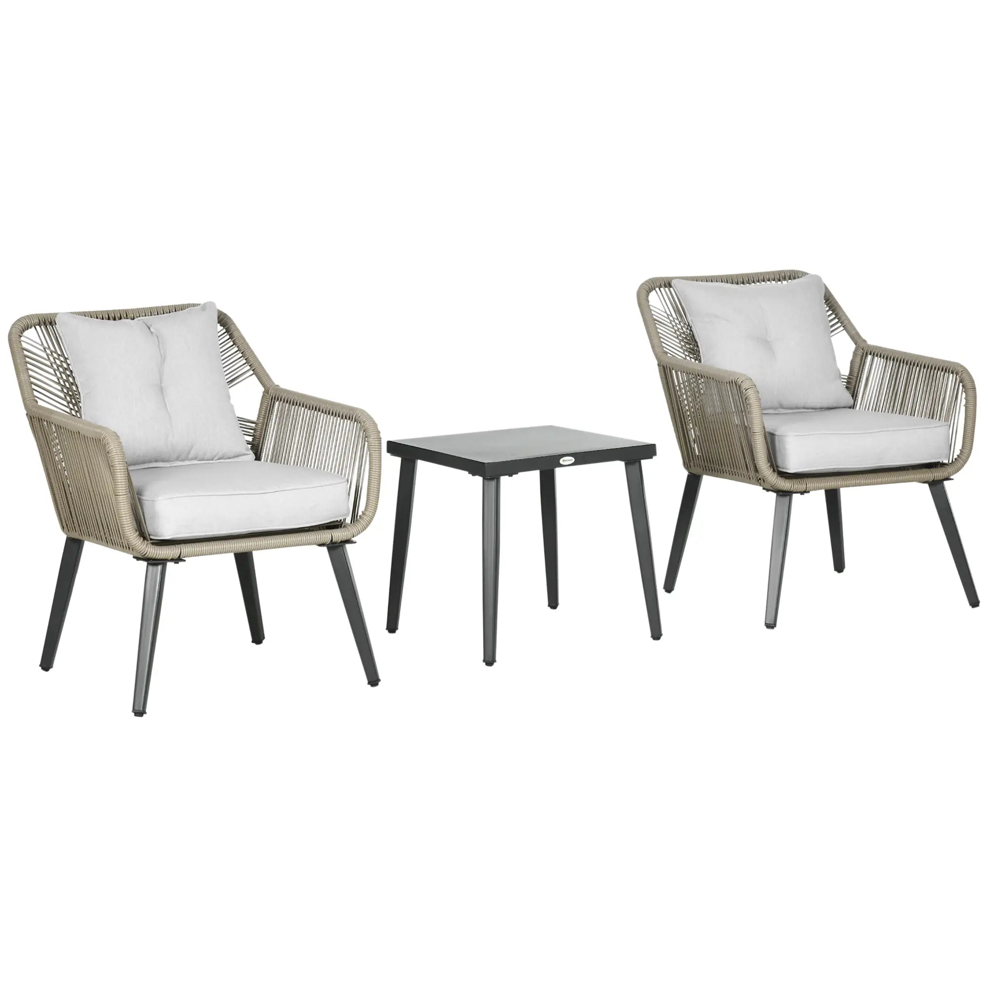 3 Piece Garden Table and Chair Set in PE Rattan and Steel with 2 Modern Chairs and 1 Coffee Table - Borge' Group Limited