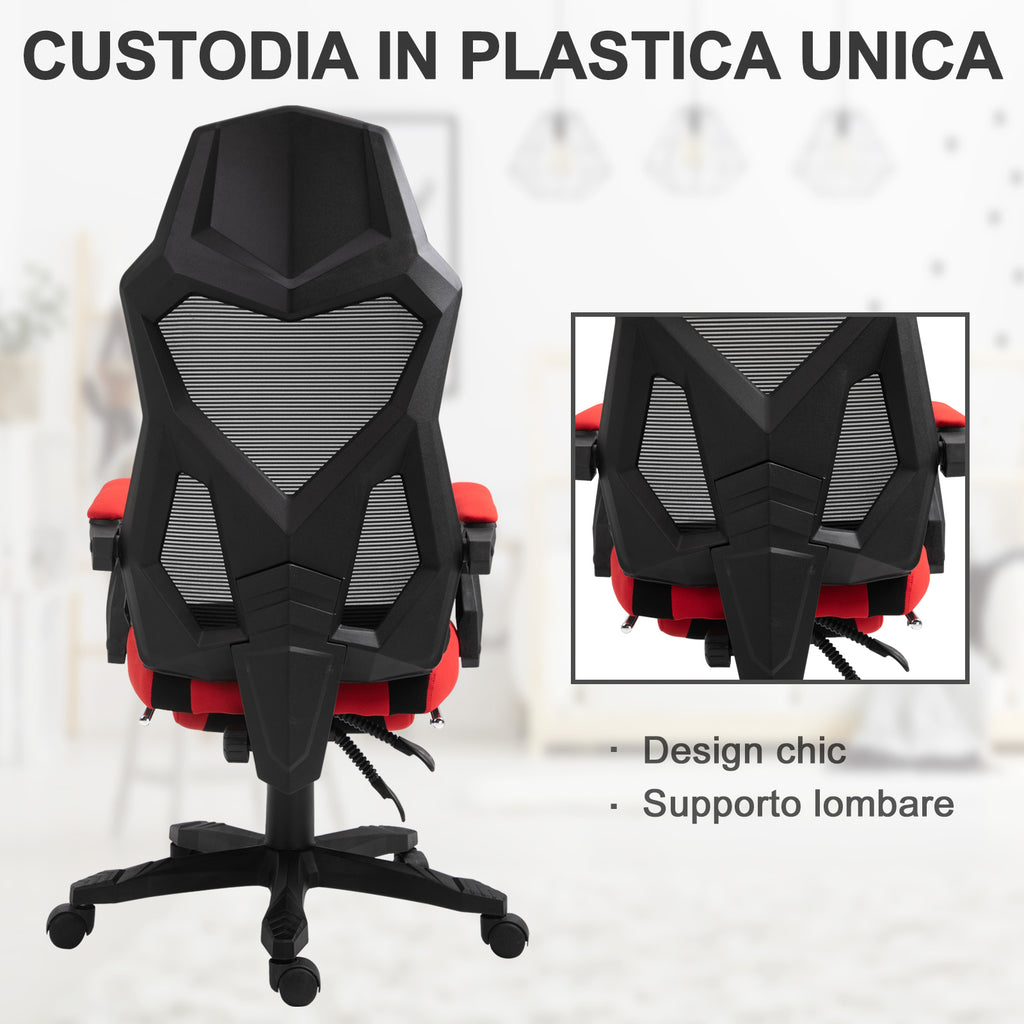 Ergonomic Reclining Office Chair with Footrest, Mesh Fabric, 58x63x112-122 cm, Black and Red