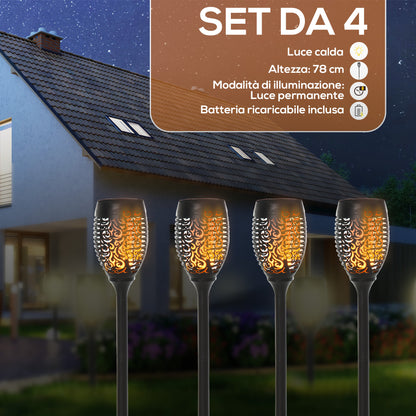 Set of 4 Solar Powered LED Outdoor Spotlights with 4 Pegs, Plastic, Ø12x72 cm, Black