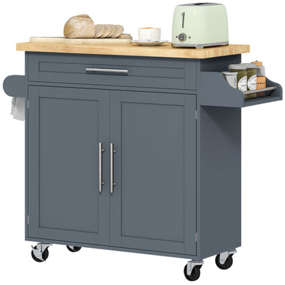 Wooden Kitchen Trolley with Drawer, Spice Rack and Cabinet, 109x40x89 cm, Grey and Wood Color